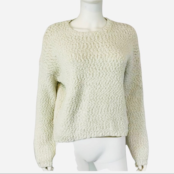 Anthropologie Sweaters - Anthropologie Ruby Moon Textured Pullover Ivory Metallic Sweater Oversized Large